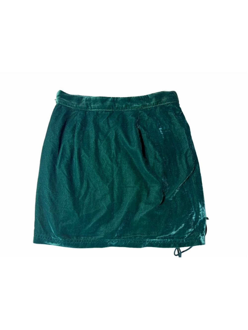 Free People Emerald Green Velvet Ruched Bubble Hem Mini Skirt Size 4